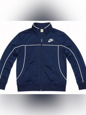 Nike Youth L Navy Zip Up Track Jacket White Piping Sportswear Navy Blue